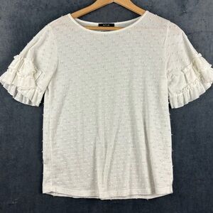 Miss Me Oversized White, Textured Ruffled Short Sleeve Blouse Sz S